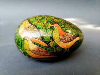 Vintage Kashmir Hand Painted Lacquer On Wood Egg Formed Table Box