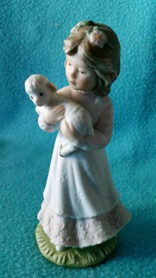 Porcelain Figurine Girl With Lamb 1989 5 " Tall By Roman,  Inc.
