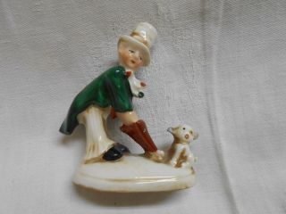 Small Vintage Germany Porcelain Man With Umbrella And Dog Figurine Statue 2 Of 2