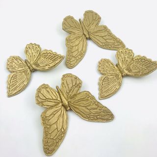 Vintage Homco Home Interiors 4 Gold Tone Plastic Syroco Butterflies 1970 
