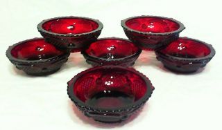 Vintage Ruby Red Glass Cape Cod Bowls Set Of 6,  Avon &