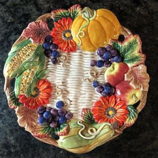 Fitz & Floyd Multi - Colored Autumn Bounty Ceramic Plate Fruits & Vegetables