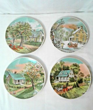 Vintage Currier & Ives Four Season Wall Hanging Plates 6.  5 "