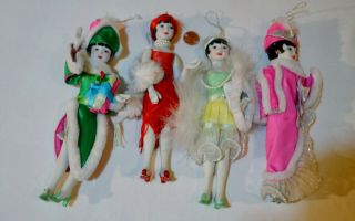 Kurt Adler Xmas Ornaments Flapper Girls Set Of 4 Porcelain