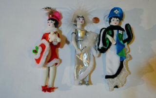 Kurt Adler Xmas Ornaments Flapper Girls Set Of 3 Porcelain