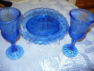 Cobalt Blue Goblets George & Martha Washington/ Mt.  Vernon Plate