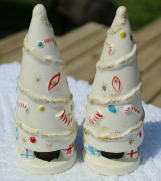 Vintage 1962 White Christmas Trees Salt And Pepper Shakers - Napco Icx - 5397