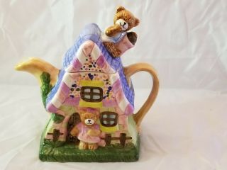 Small Teapot Ceramic House Teddy Bear Vintage Unique