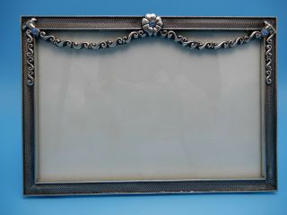 Silver Art Nouveau Metal Picture Frame With Blue Faceted Rhinestones 4 X 6