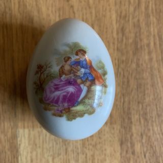 Trinket Box Egg Shape Teissonniere Limoges France Courting Victorian Porcelain