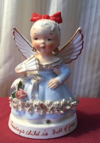 Vintage Napco Ceramic Angel Figurine “tuesday’s Child Is Full Of Grace”