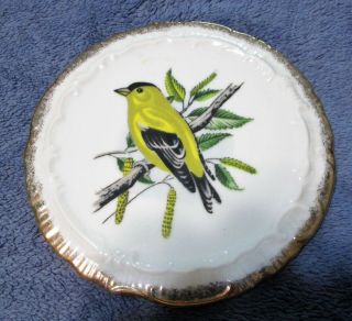 4 Vintage Porcelain bird Plaques; Cardinal,  Bluebird,  Goldfinch & Grosbeak 4