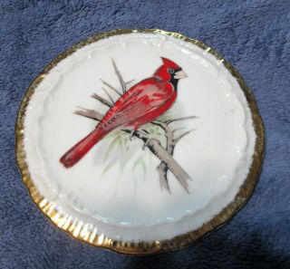 4 Vintage Porcelain bird Plaques; Cardinal,  Bluebird,  Goldfinch & Grosbeak 5