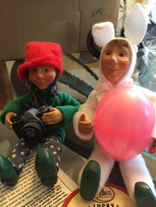 Two Kindles Dolls.  2002 Lucky The Easter Bunny And Boy With A Camera & Red Hat