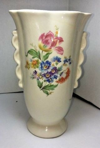 Vintage White Vase With Pink Blue Green Wildflowers & Flowers - 8 " Tall