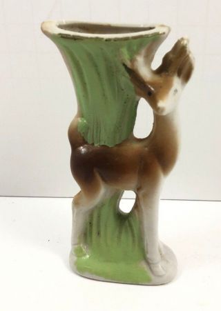 Vintage Deer Fawn Bud Vase Planter Figurine Pottery Mid Century 1950s Japan