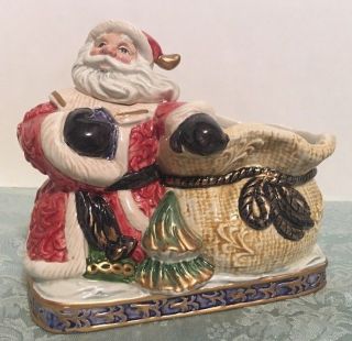 Fitz And Floyd Omnibus Christmas Santa With Toy Sack Candy Dish Or Candle Holder