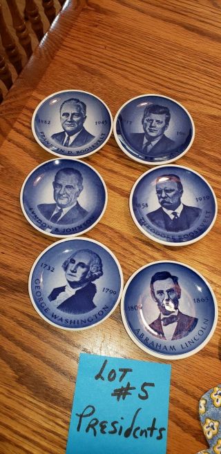 Six Signed Denmark Royal Copenhagen 3 " Blue/white Mini Plates - All Presidents