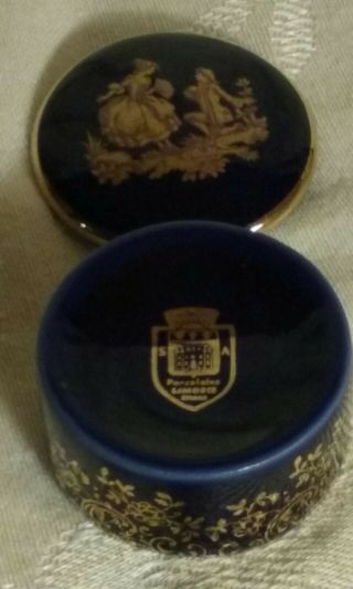 Vintage Limoges Cobalt Blue Gold Trinket Ring Box 4