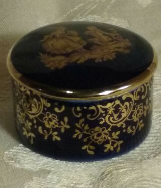 Vintage Limoges Cobalt Blue Gold Trinket Ring Box 5