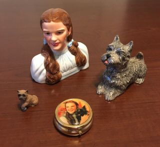 Four Wizard Of Oz Collectibles - Salt And Pepper Shakers,  Pill Box And Mini Toto