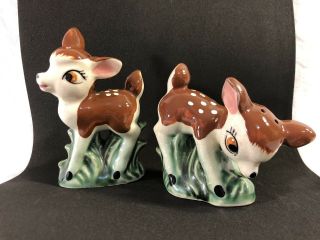 Vintage Victoria Ceramics Japan Deer Salt And Pepper Shakers Spotted Fawn