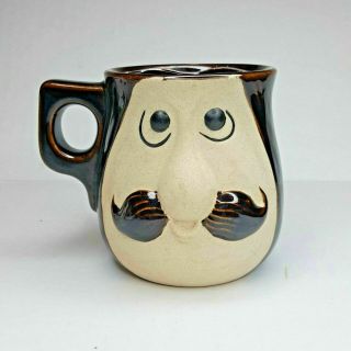 Vintage Novelty Mustache Guard Brown Mug Spencers Pottery Stoneware 3d Face