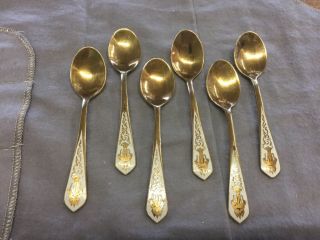 Vintage Brass And Enamel Demitasse Spoons Made In Thailand (6)
