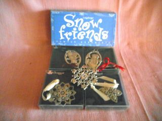 1999 Longaberger Snow Friends Pewter Ornaments,  3 Longaberger Pewter Snowflakes