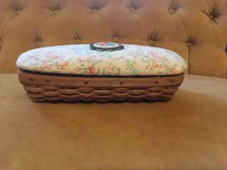 Longaberger Basket With Lid & Pin,  Cloth Liner And 2 Plastic Protectors