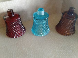 Home Interior / Set Of 3 Diamond Cut/votive Cups/candle Holders /blue/red/amber