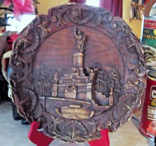Vintage Hand Carved Wood/resin Hanging Plate German City Of Rudesheim