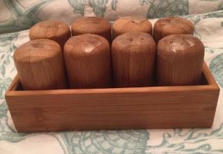 Bamboo Miniature Salt Pepper Shakers Set Of 8 Tableware Unique Easy To Store Euc
