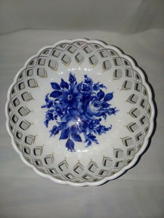 Vintage Echt Kobalt Hand Painted Porcelain Footed Fruit Bowl Centerpiece