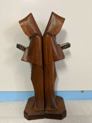 set of 2 wooden monk priest hand carved bookends 3