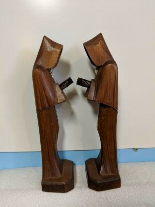 set of 2 wooden monk priest hand carved bookends 4