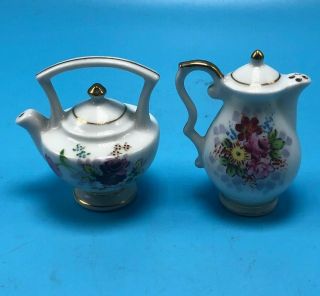 Vintage Miniature Floral Tea Pot Salt And Pepper Shakers Made In Occupied Japan