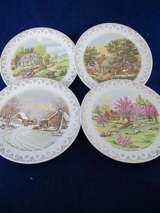 Currier & Ives Set Of 4 Collector Plates 4 Seasons Ural Scenes Historacast 1970
