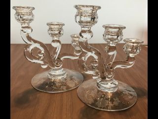 Vintage Glass Crystal Candle Holders - Holds 3 Candles Each