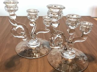 vintage glass crystal candle holders - Holds 3 Candles Each 2