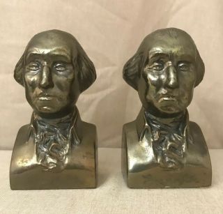 Vintage Bust Of George Washington Bookends Cast Metal - Bronze\brass? Finish