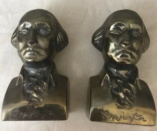 Vintage Bust of George Washington Bookends Cast Metal - Bronze\Brass? Finish 2