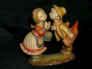 Vintage Carved Wood Figure Anri " Stolen Kiss " Couple 3 " Germany