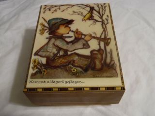 Vintage Hummel Wooden Music Box Made In Italy Plays O Sole Mio Boy With Horn