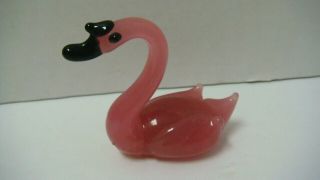 Vintage Hand Blown Glass Pink Black Swan Miniature Figurine Collectible
