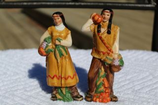Vintage Thanksgiving Indian Couple With Harvest Salt And Pepper Shakers - Cb