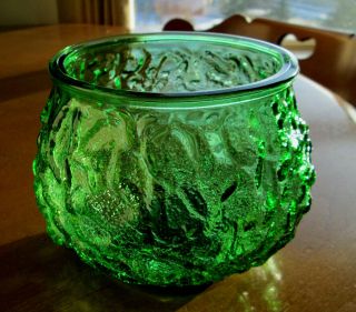 E O Brody Green Crinkle Glass Bowl / Vase / Planter Design G100