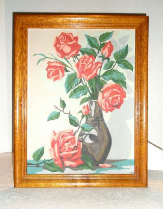 Vintage Paint By Number Roses In Vase