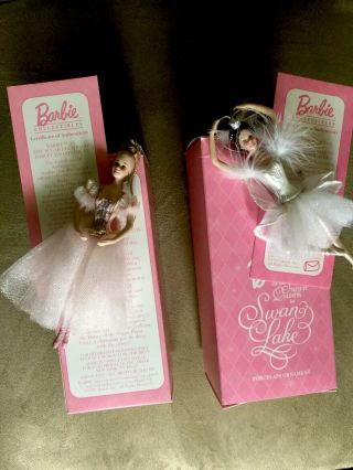 Avon 1997 Barbie Sugar Plum Fairy And 1998 Swan Queen Ornaments