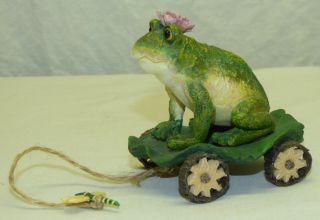 Vtg 2002 Boyds Bear Lily The Frog Tug Along Pull Toy W/ Miniature Dragonfly